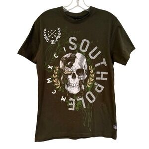Southpole Vintage Y2K Skull Graphic Tee Men's Small Olive Streetwear Goth Skater
